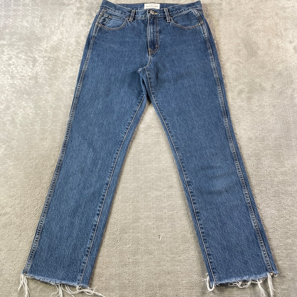 SLVRLAKE Jeans Hero Womens 28 Blue High Rise Straight Leg Stones Throw Raw Hem‎